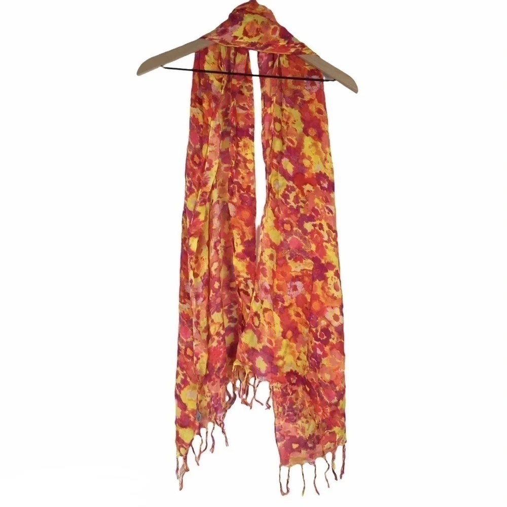 OLD NAVY Scarf Tie Dye Floral Fringe Lightweight Sheer Bright Colors Watercolor